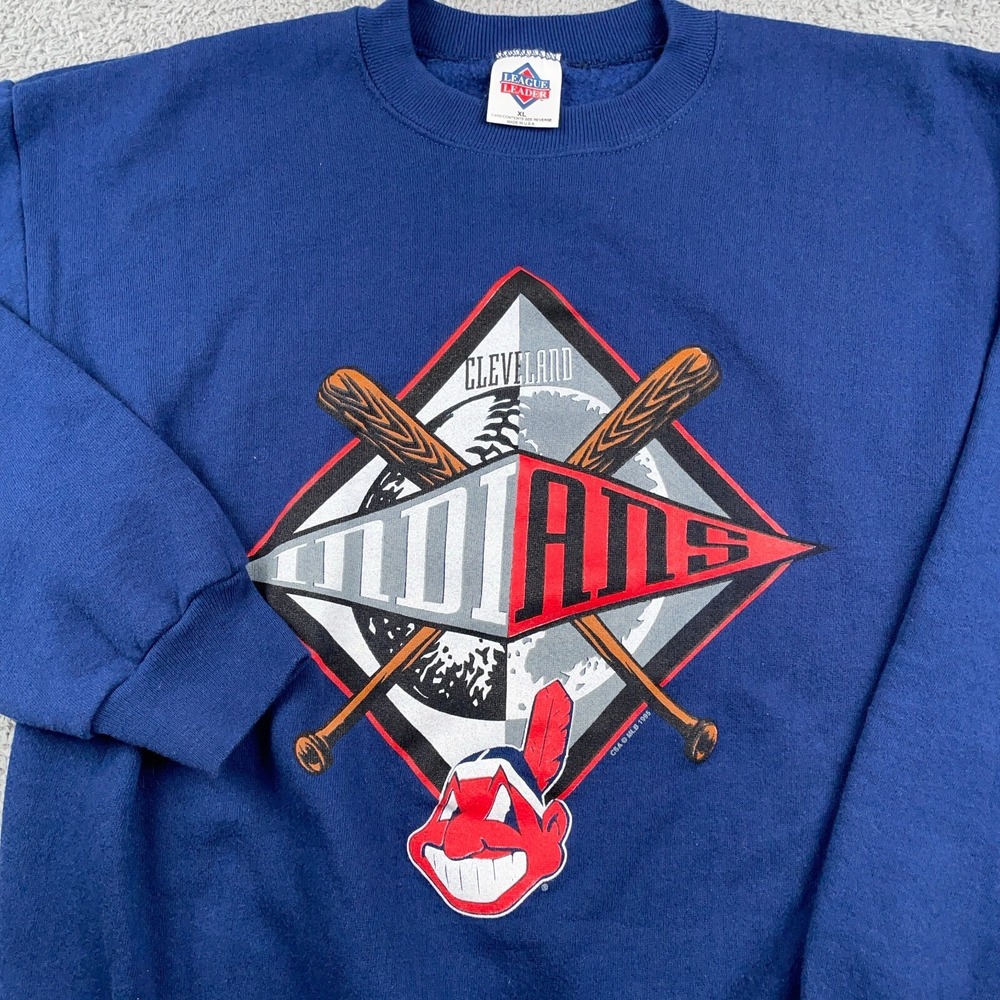 VTG Cleveland Indians Sweatshirt Mens XL Blue Crewneck Chief Wahoo 90s Fleece
